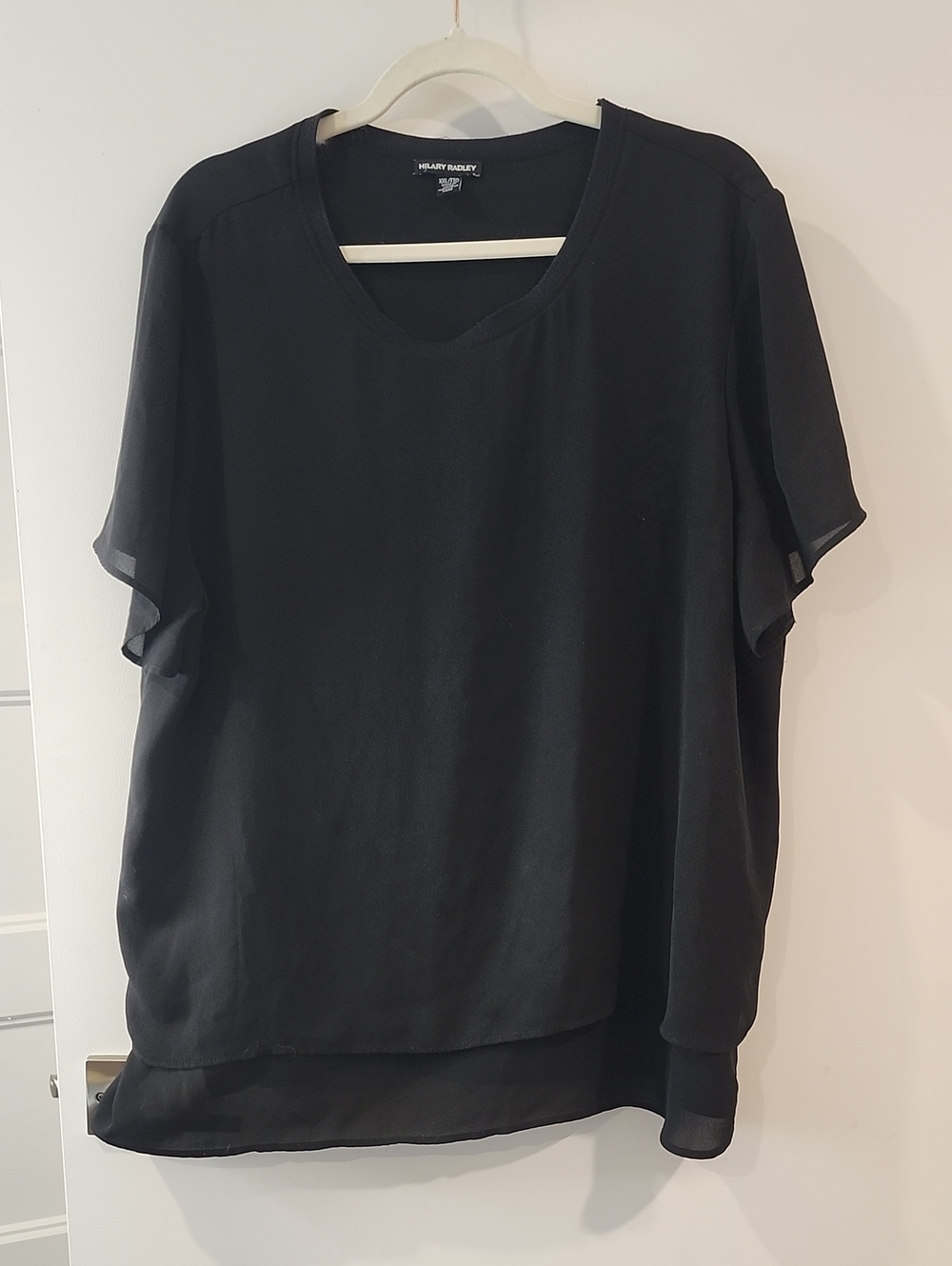 🔥 3/$25 🔥 P2P 25" Hilary Radley Black Layered Short Sleeve Blouse